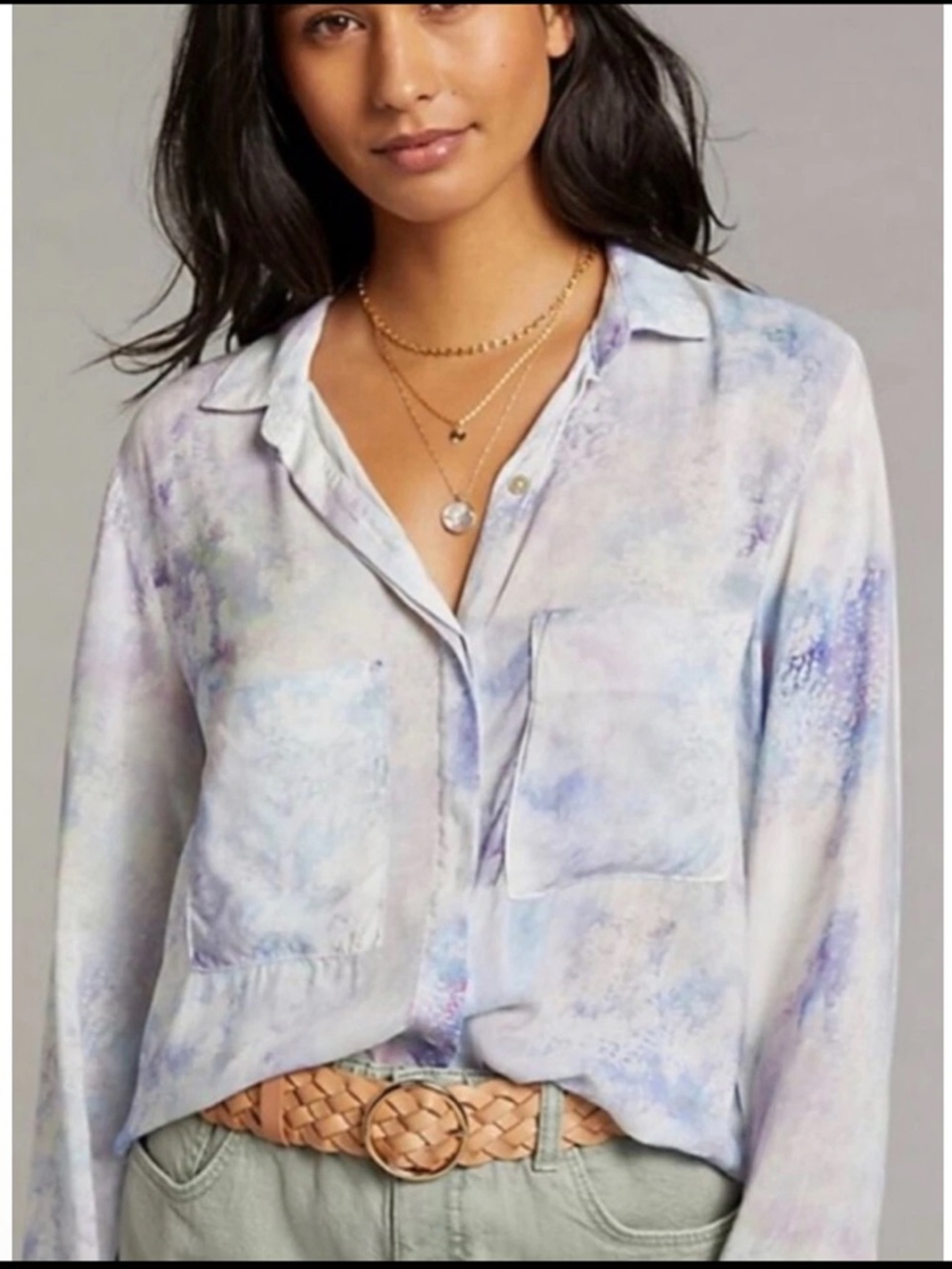 Cloth & Stone Anthropologie Women’s Mermaid Tie Dye Blouse Size S Casual Coastal